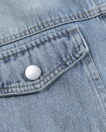 APXIVI Retro Polo-Collar Cropped Denim Jacket
