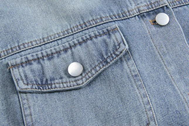 APXIVI Retro Polo-Collar Cropped Denim Jacket