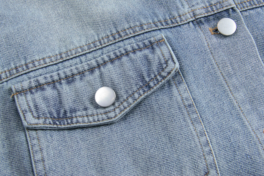 APXIVI Retro Polo-Collar Cropped Denim Jacket