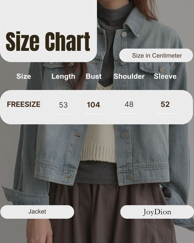 APXIVI Retro Polo-Collar Cropped Denim Jacket