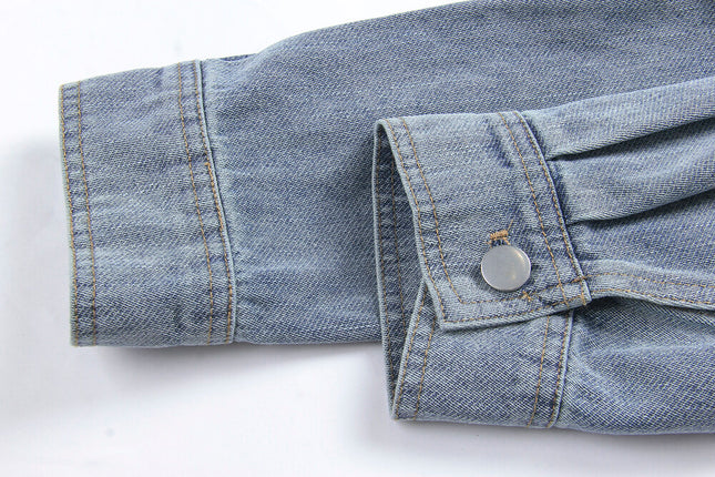 APXIVI Retro Polo-Collar Cropped Denim Jacket