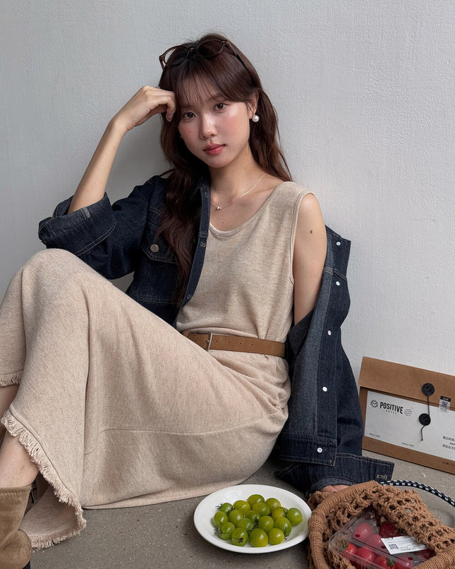 APXIVI Retro Polo-Collar Cropped Denim Jacket