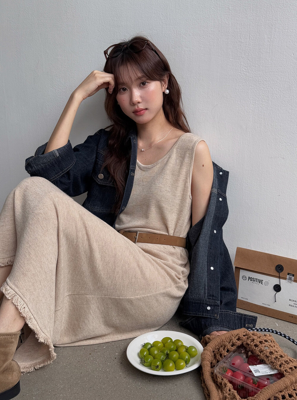 APXIVI Retro Polo-Collar Cropped Denim Jacket