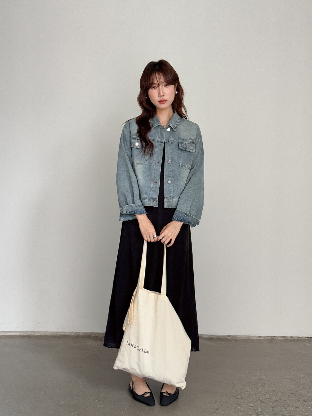 APXIVI Retro Polo-Collar Cropped Denim Jacket