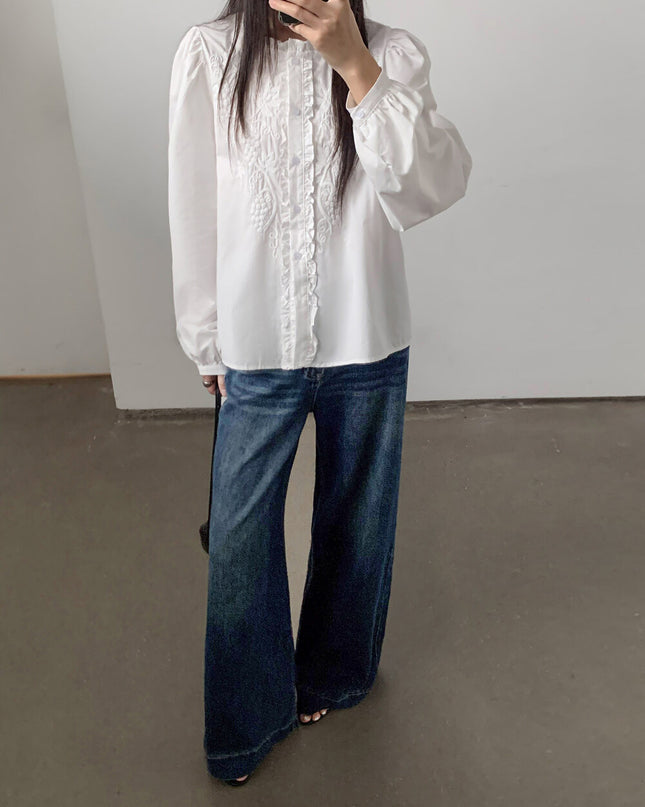 APXIVI Retro High-Waist Flared Hem Denim Pants