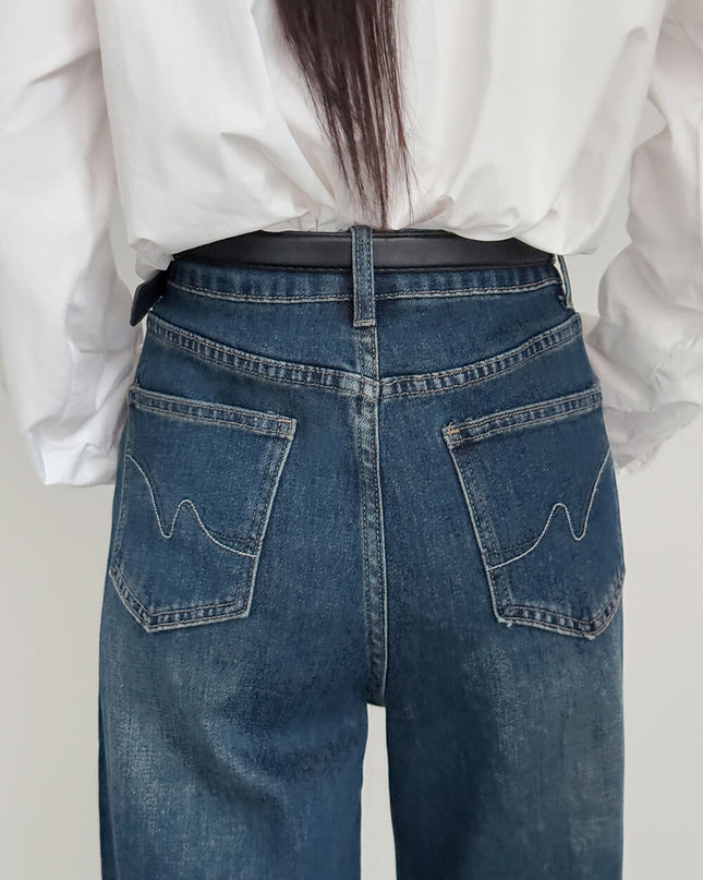 APXIVI Retro High-Waist Flared Hem Denim Pants