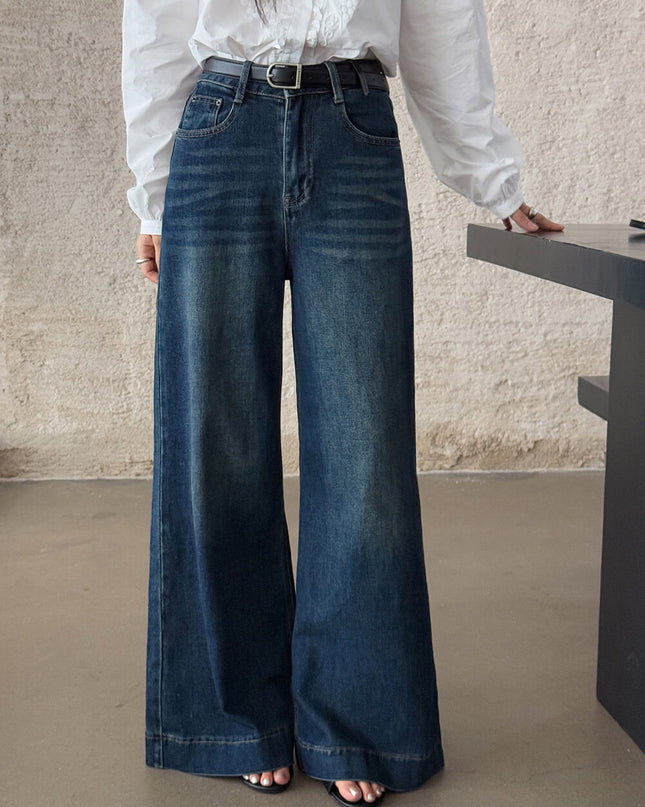 APXIVI Retro High-Waist Flared Hem Denim Pants