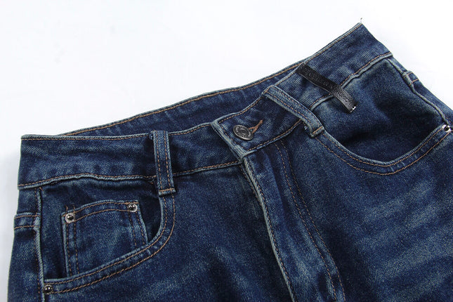 APXIVI Retro High-Waist Flared Hem Denim Pants