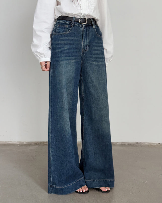 APXIVI Retro High-Waist Flared Hem Denim Pants
