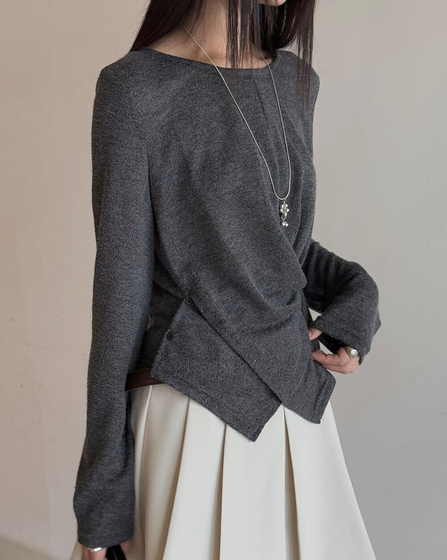 APXIVI Cross-Waist Round Neck Long-Sleeve Tee