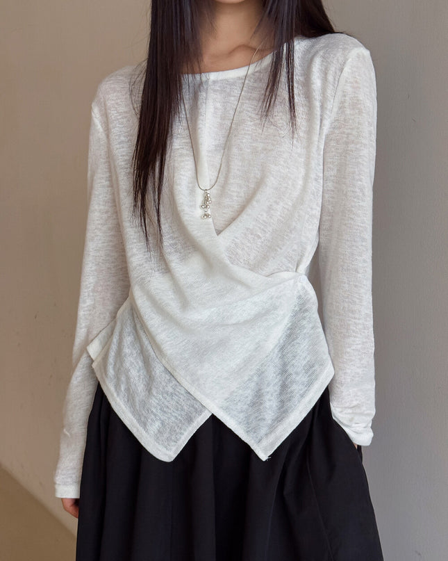 APXIVI Cross-Waist Round Neck Long-Sleeve Tee