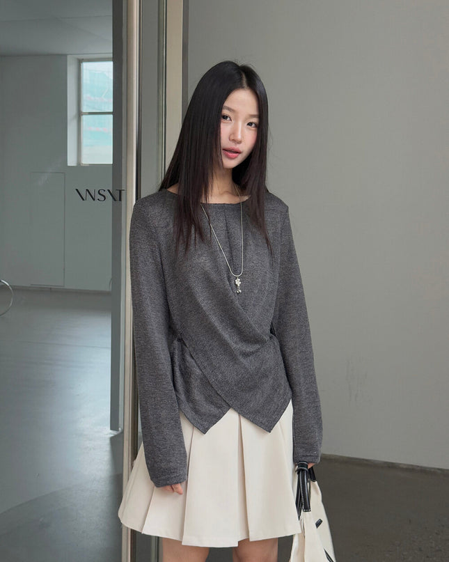 APXIVI Cross-Waist Round Neck Long-Sleeve Tee
