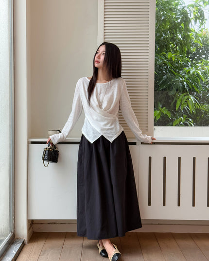 APXIVI Cross-Waist Round Neck Long-Sleeve Tee