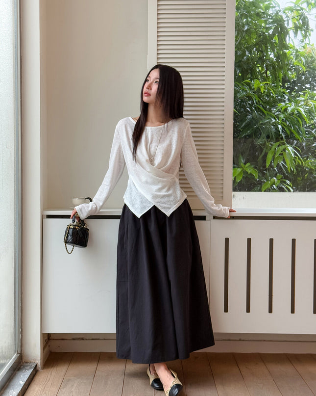 APXIVI Cross-Waist Round Neck Long-Sleeve Tee