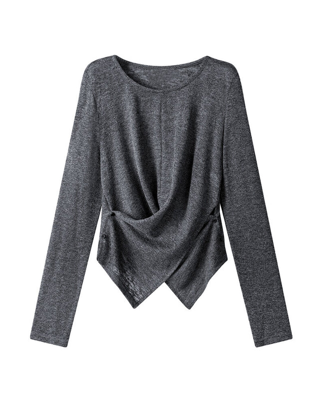 APXIVI Cross-Waist Round Neck Long-Sleeve Tee