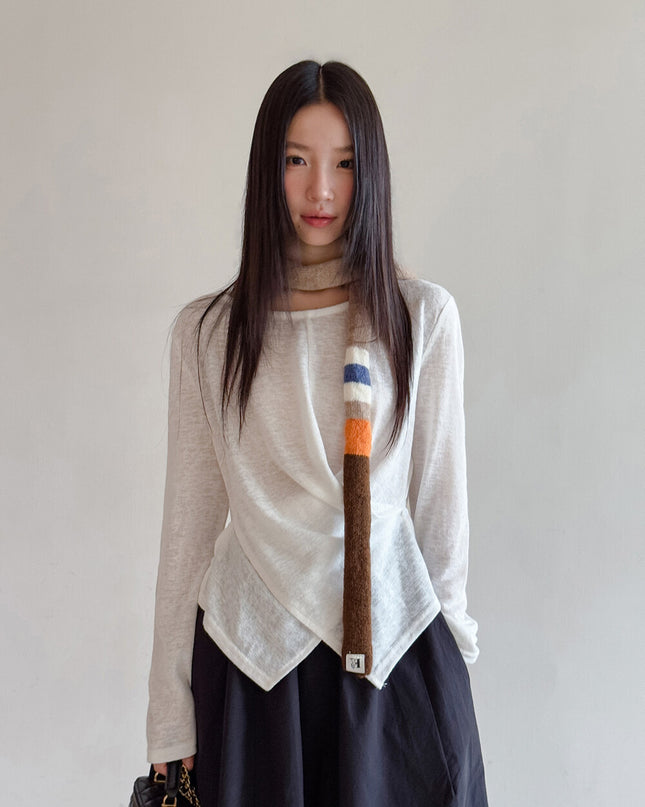 APXIVI Cross-Waist Round Neck Long-Sleeve Tee