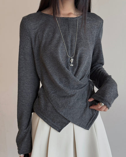 APXIVI Cross-Waist Round Neck Long-Sleeve Tee