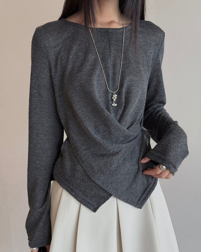 APXIVI Cross-Waist Round Neck Long-Sleeve Tee