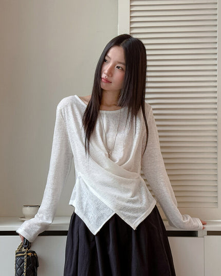 APXIVI Cross-Waist Round Neck Long-Sleeve Tee