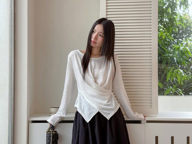 APXIVI Cross-Waist Round Neck Long-Sleeve Tee