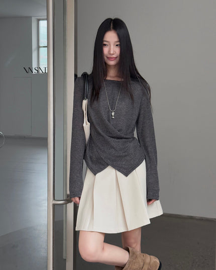 APXIVI Cross-Waist Round Neck Long-Sleeve Tee