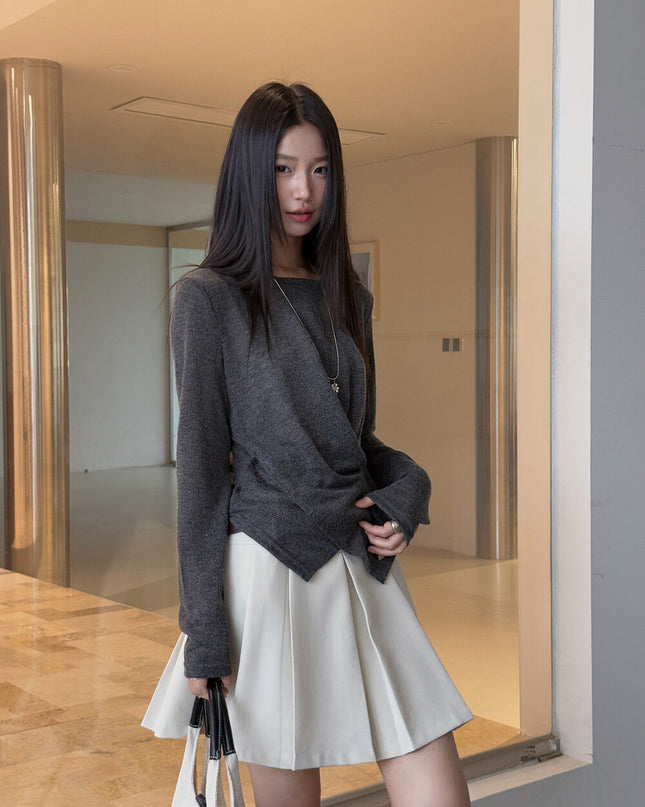 APXIVI Cross-Waist Round Neck Long-Sleeve Tee