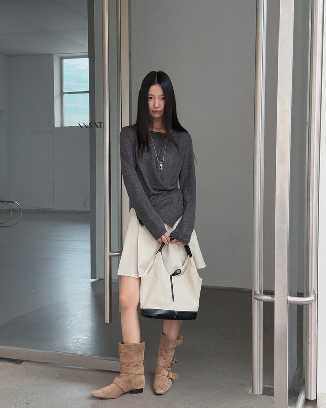 APXIVI Cross-Waist Round Neck Long-Sleeve Tee