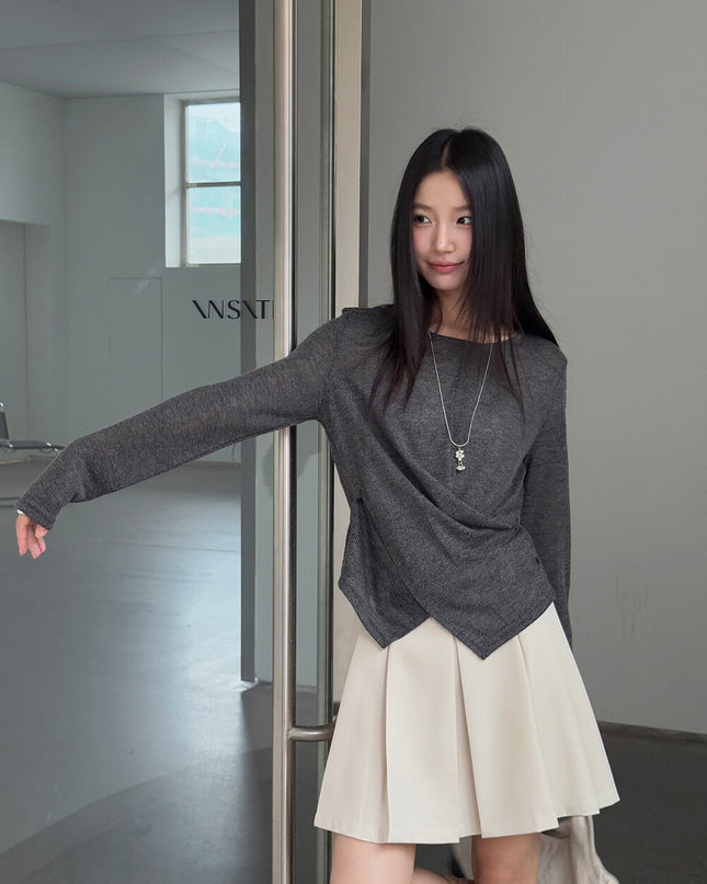 APXIVI Cross-Waist Round Neck Long-Sleeve Tee