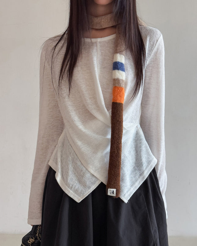 APXIVI Cross-Waist Round Neck Long-Sleeve Tee
