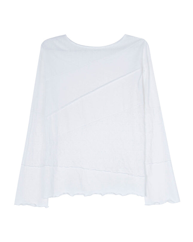 APXIVI Asymmetrical Embroidered Patchwork Round Neck Long-Sleeve Tee