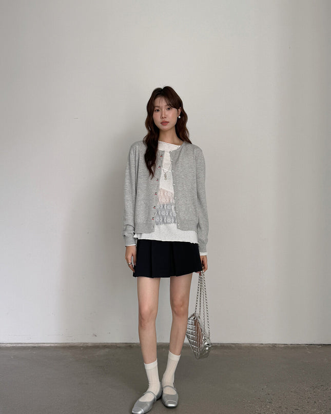 APXIVI Asymmetrical Embroidered Patchwork Round Neck Long-Sleeve Tee