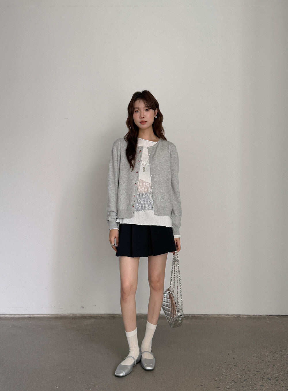 APXIVI Asymmetrical Embroidered Patchwork Round Neck Long-Sleeve Tee