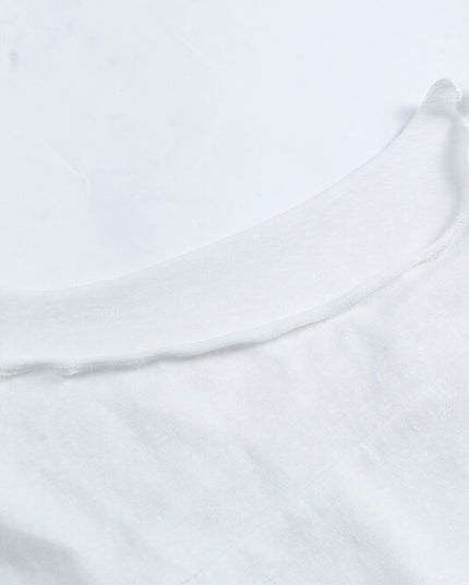 APXIVI Asymmetrical Embroidered Patchwork Round Neck Long-Sleeve Tee