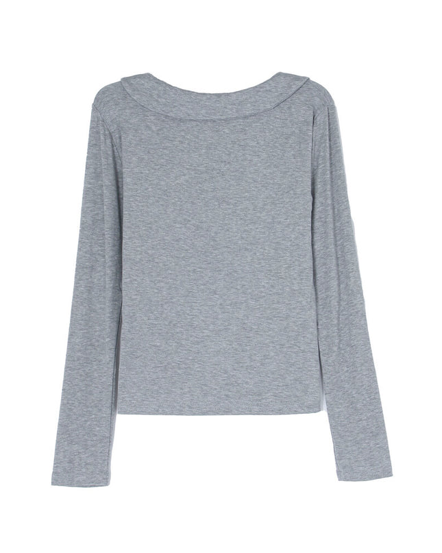 APXIVI Korean-Inspired Commuter Doll Collar Shoulder-Fit Long-Sleeve Tee