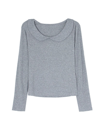 APXIVI Korean-Inspired Commuter Doll Collar Shoulder-Fit Long-Sleeve Tee