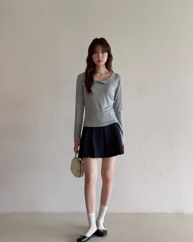 APXIVI Korean-Inspired Commuter Doll Collar Shoulder-Fit Long-Sleeve Tee