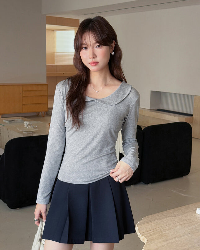 APXIVI Korean-Inspired Commuter Doll Collar Shoulder-Fit Long-Sleeve Tee