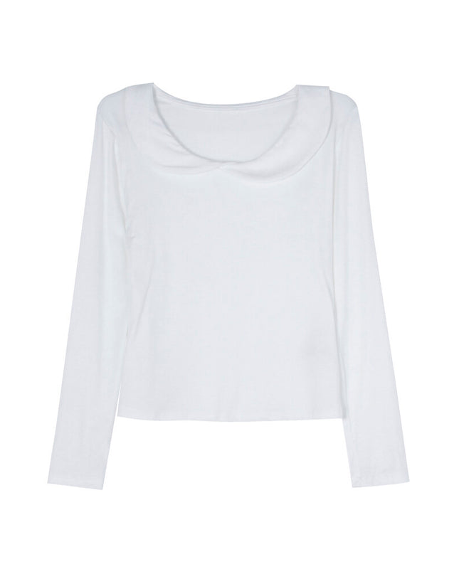 APXIVI Korean-Inspired Commuter Doll Collar Shoulder-Fit Long-Sleeve Tee