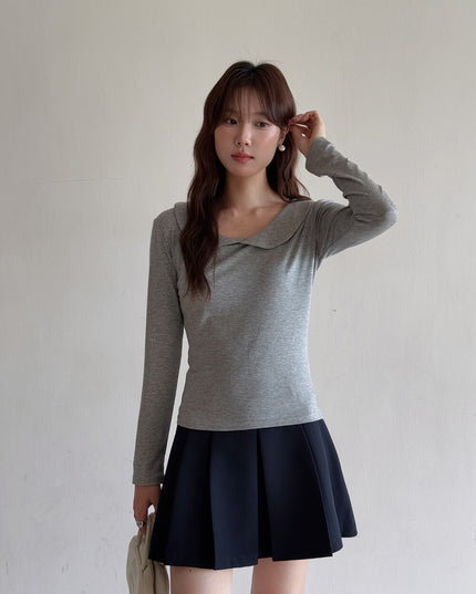 APXIVI Korean-Inspired Commuter Doll Collar Shoulder-Fit Long-Sleeve Tee