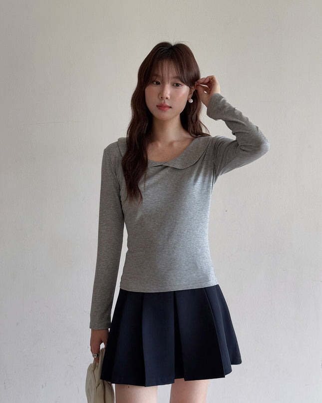 APXIVI Korean-Inspired Commuter Doll Collar Shoulder-Fit Long-Sleeve Tee