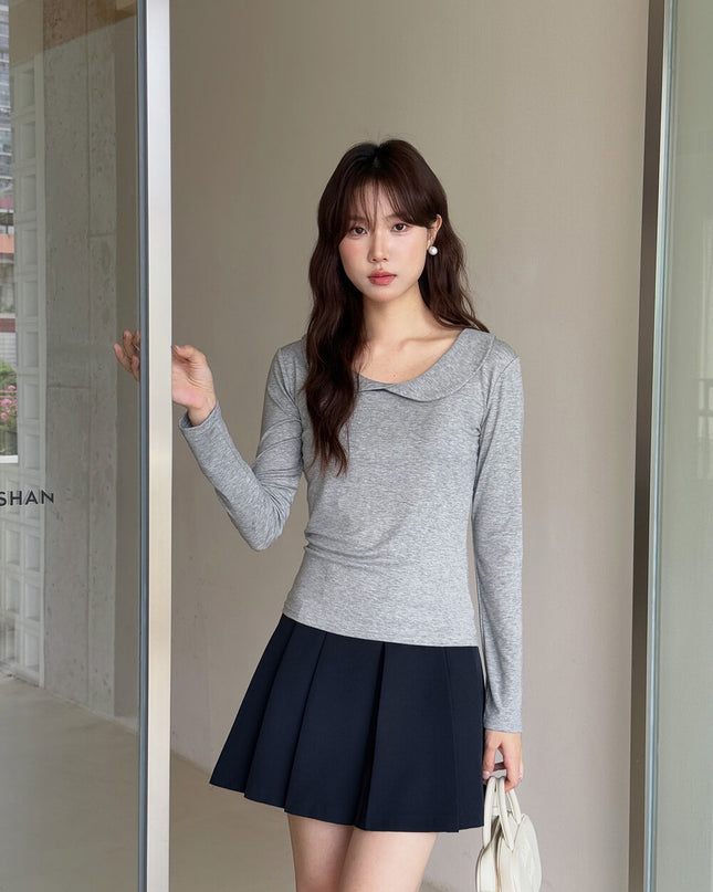 APXIVI Korean-Inspired Commuter Doll Collar Shoulder-Fit Long-Sleeve Tee