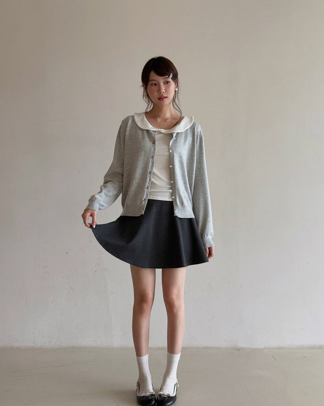 APXIVI Korean-Inspired Cherry Embroidery Wool Knit Cardigan (6% Wool)