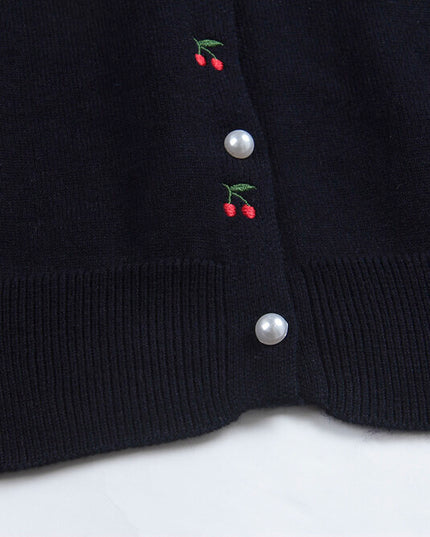 APXIVI Korean-Inspired Cherry Embroidery Wool Knit Cardigan (6% Wool)