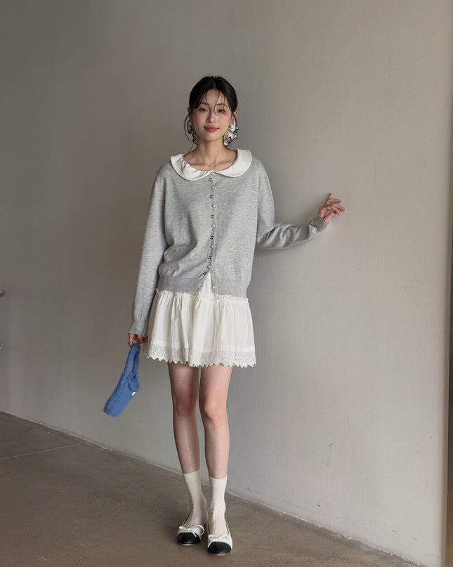 APXIVI Korean-Inspired Cherry Embroidery Wool Knit Cardigan (6% Wool)