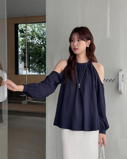 APXIVI Halter Off-Shoulder Design Shirt