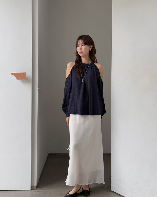 APXIVI Halter Off-Shoulder Design Shirt