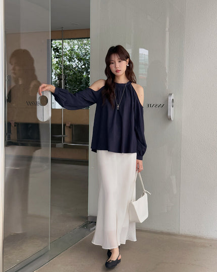 APXIVI Halter Off-Shoulder Design Shirt