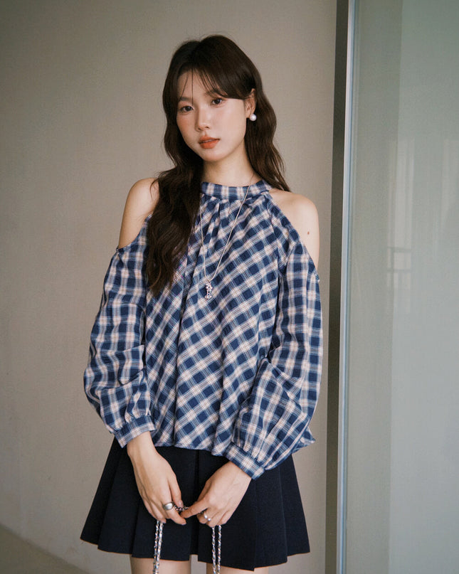 APXIVI Halter Off-Shoulder Design Shirt