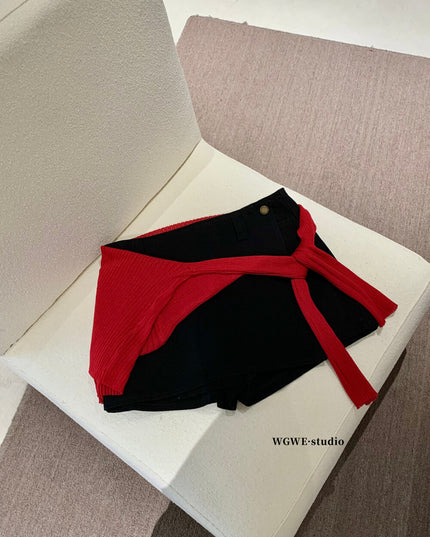 WGWE Low-Waist Sexy Bodycon A-Line Skort with Anti-Exposure Design