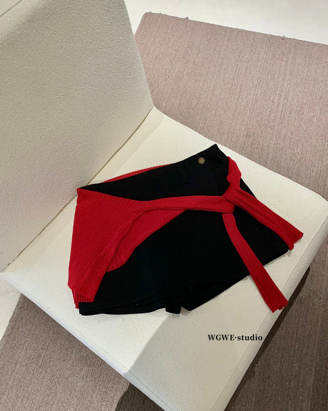 WGWE Low-Waist Sexy Bodycon A-Line Skort with Anti-Exposure Design